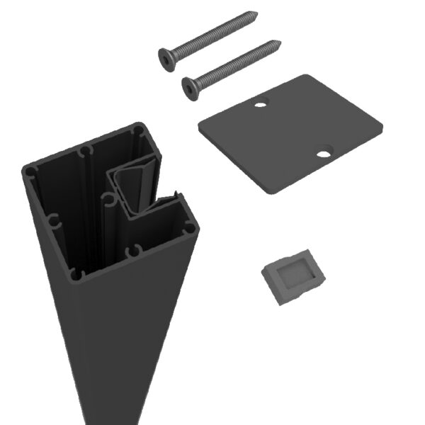 Black 1 way post with top cap and screws set aluminum fence