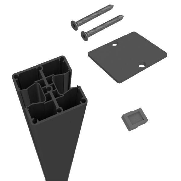 Black 2 way post with top cap and screws set aluminum fence