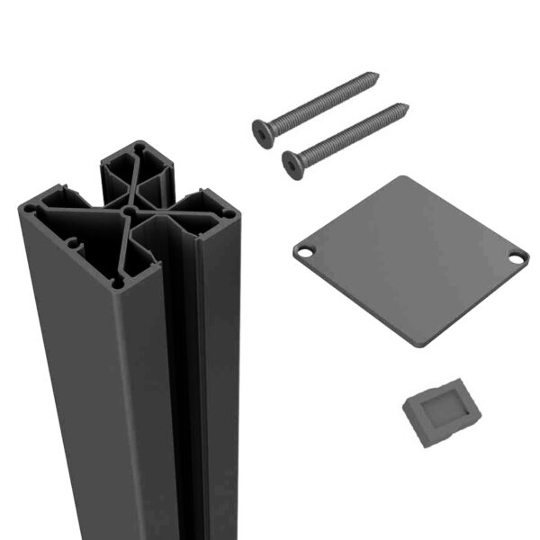 Black 3 way post with top cap and screws set aluminum fence