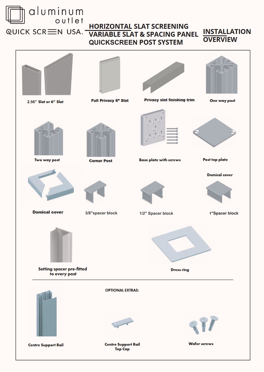 Quickscreen 3 Way Post - Horizontal Slat